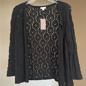 J. Jill Black Open-Knit Sweater
